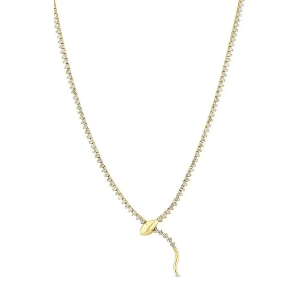 Serpent 14k gold plated cubic zirconia 18 inch necklace